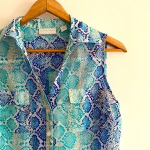 2 / $15 semi-sheer Sleeveless Blouse | S | blue & green & turquoise